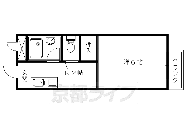 山陰本線 太秦駅(ＪＲ) 徒歩4分 2階建 築38年(1K/2階)の間取り写真