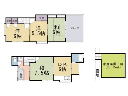 京都市東西線 石田駅(京都市営) 徒歩17分 2階建 築58年(4DK)の間取り写真