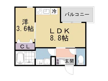 京都市東西線 椥辻駅 徒歩13分 3階建 新築(1LDK/2階)の間取り写真