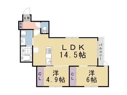 京都市烏丸線 四条駅(京都市営) 徒歩11分 4階建 築1年(2LDK/4階)の間取り写真