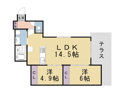 京都市烏丸線 四条駅(京都市営) 徒歩11分 4階建 築1年(2LDK/1階)の間取り写真