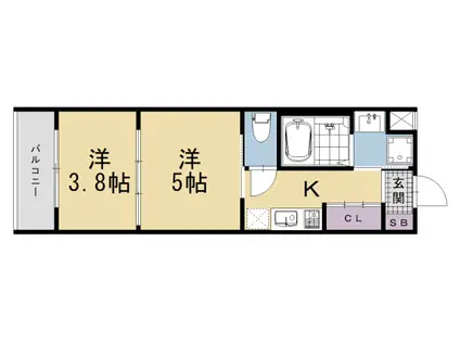 阪急電鉄京都線 西院駅(阪急) 徒歩10分 5階建 新築(2K/2階)の間取り写真