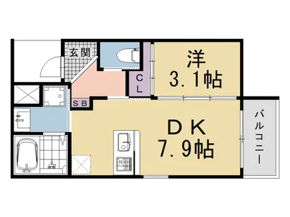 阪急電鉄京都線 西院駅(阪急) 徒歩10分 5階建 新築(1DK/2階)の間取り写真