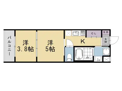阪急電鉄京都線 西院駅(阪急) 徒歩10分 5階建 新築(2K/2階)の間取り写真