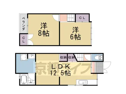 阪急電鉄京都線 西向日駅 徒歩38分 2階建 築37年(2LDK)の間取り写真