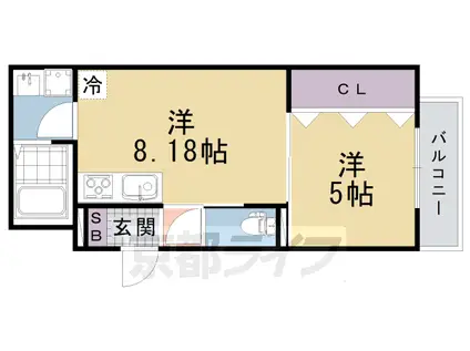 奈良線 桃山駅 徒歩9分 3階建 築2年(1LDK/1階)の間取り写真