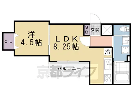 奈良線 桃山駅 徒歩9分 3階建 築2年(1LDK/1階)の間取り写真