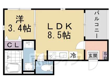 京阪電気鉄道京津線 四宮駅 徒歩6分 3階建 築1年(1LDK/1階)の間取り写真