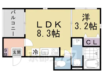 京阪電気鉄道京津線 四宮駅 徒歩6分 3階建 築1年(1LDK/2階)の間取り写真