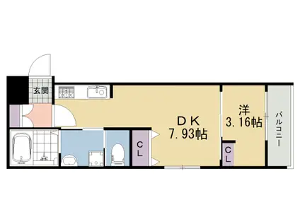 GREEN GARDEN(1DK/3階)の間取り写真