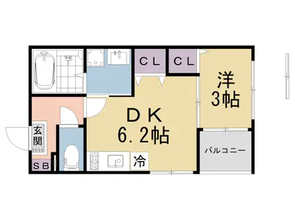京都市東西線 椥辻駅 徒歩5分 3階建 築1年(1DK/1階)の間取り写真