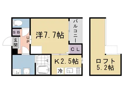京都市東西線 東野駅(京都) 徒歩11分 2階建 築1年(1K/2階)の間取り写真