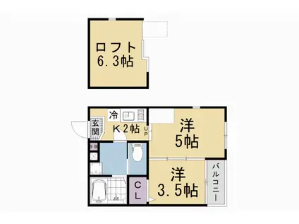 京都市東西線 東野駅(京都) 徒歩11分 2階建 築1年(2K/1階)の間取り写真
