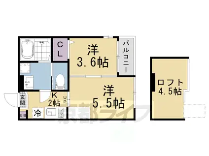 京都市東西線 東野駅(京都) 徒歩11分 2階建 築1年(2K/2階)の間取り写真