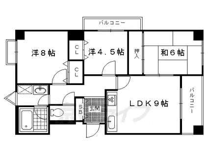 京都市烏丸線 北山駅(京都) 徒歩15分 6階建 築38年(3LDK/4階)の間取り写真