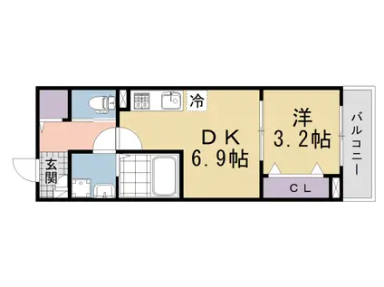 ジーメゾン小栗栖クレフィエ(1DK/2階)の間取り写真