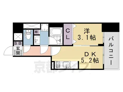 東海道本線 西大路駅 徒歩18分 7階建 新築(1DK/5階)の間取り写真