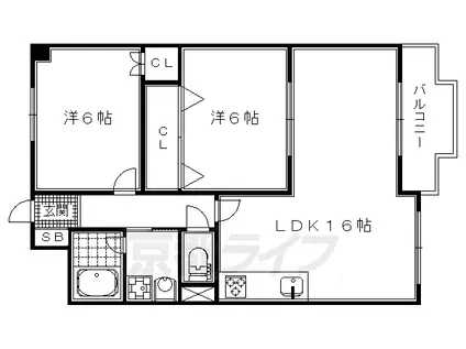 阪急電鉄京都線 西京極駅 徒歩5分 6階建 築37年(2LDK/4階)の間取り写真