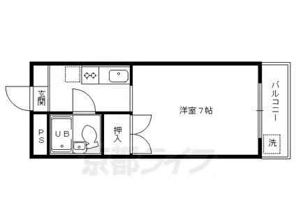 阪急電鉄京都線 西京極駅 徒歩11分 4階建 築38年(1K/4階)の間取り写真
