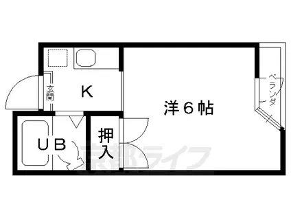 阪急電鉄京都線 西京極駅 徒歩10分 4階建 築39年(1K/3階)の間取り写真