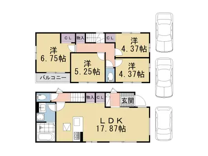 近鉄京都線 新田辺駅 徒歩9分 2階建 築1年(4LDK)の間取り写真