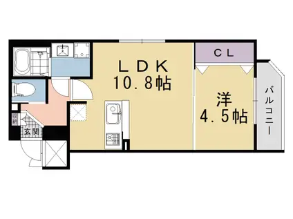 ファーストフィオーレ京都コーヴォ(1LDK/1階)の間取り写真