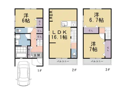 近鉄京都線 竹田駅(京都) 徒歩7分 3階建 築1年(3LDK)の間取り写真