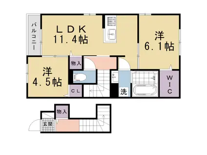 カルムベルフルール(2LDK/1階)の間取り写真