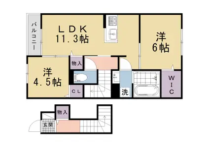 カルムベルフルール(2LDK/1階)の間取り写真