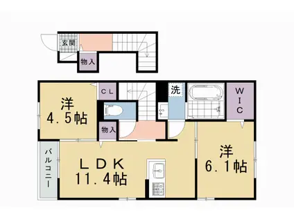 カルムベルフルール(2LDK/1階)の間取り写真
