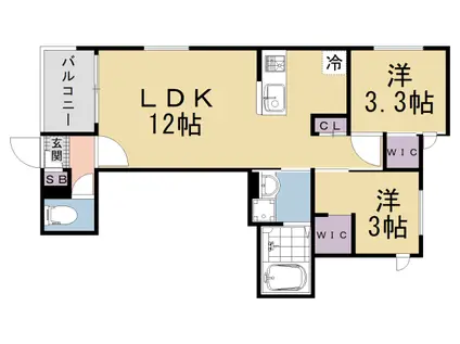 京都市東西線 西大路御池駅 徒歩5分 3階建 新築(2LDK/3階)の間取り写真