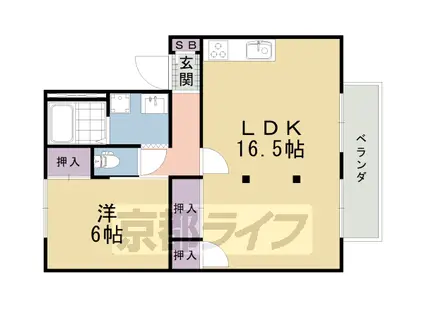奈良線 桃山駅 徒歩7分 2階建 築33年(1LDK/1階)の間取り写真