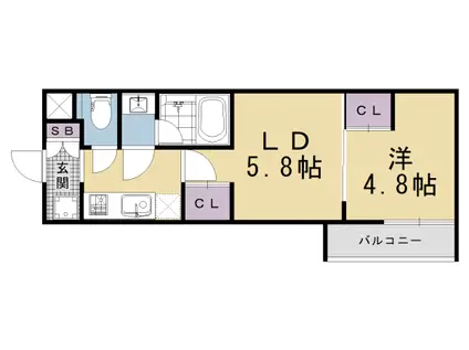 近鉄京都線 東寺駅 徒歩3分 5階建 新築(2K/1階)の間取り写真