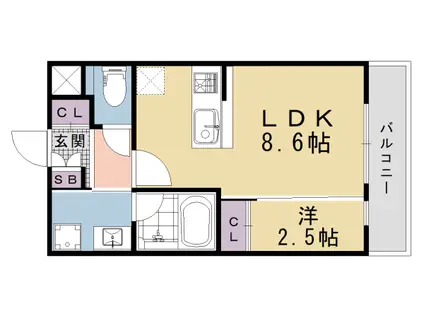 THE BRIGHT RESIDENCE 京都東寺(1LDK/4階)の間取り写真