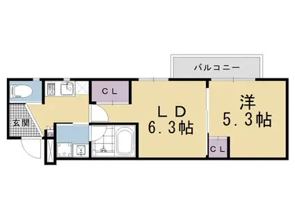 近鉄京都線 東寺駅 徒歩3分 5階建 新築(2K/5階)の間取り写真