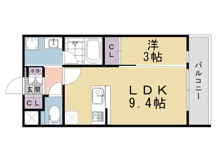 近鉄京都線 東寺駅 徒歩3分 5階建 新築(1LDK/2階)の間取り写真