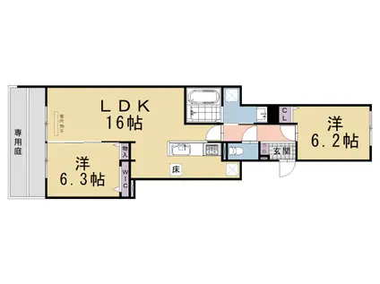 東海道本線 桂川駅(京都) 徒歩14分 3階建 新築(2LDK/1階)の間取り写真