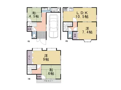 阪急電鉄京都線 西向日駅 徒歩35分 3階建 築32年(4LDK)の間取り写真
