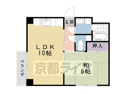 山陰本線 二条駅 徒歩8分 3階建 築31年(1LDK/2階)の間取り写真