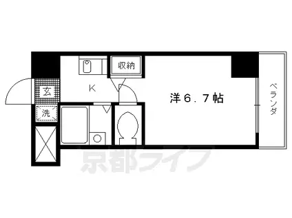 山陰本線 円町駅 徒歩4分 5階建 築28年(1K/2階)の間取り写真