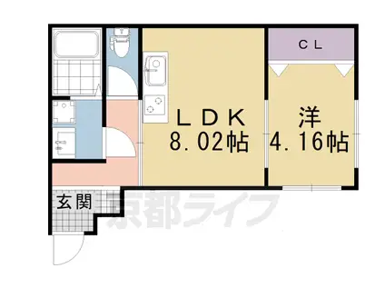 奈良線 ＪＲ藤森駅 徒歩9分 2階建 築40年(1K/1階)の間取り写真
