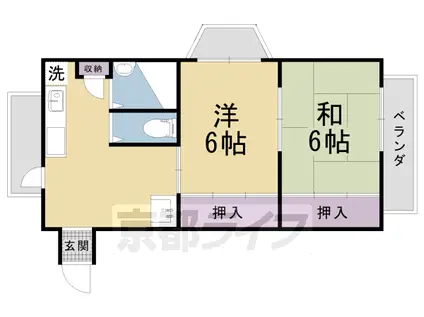 奈良線 ＪＲ藤森駅 徒歩9分 2階建 築39年(2DK/2階)の間取り写真