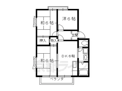 京福嵐山本線 帷子ノ辻駅 徒歩8分 2階建 築33年(3DK/2階)の間取り写真