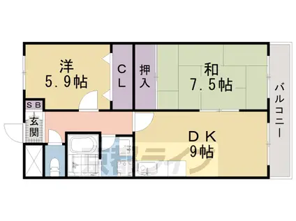 CHEZ NOUS 吉祥院(2LDK/2階)の間取り写真