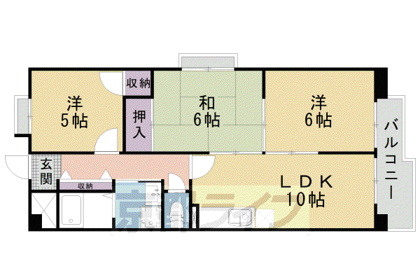 東海道本線 西大路駅 徒歩13分 7階建 築28年(3LDK/5階)の間取り写真