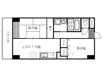 東海道本線 桂川駅(京都) 徒歩23分 7階建 築27年(2LDK/7階)の間取り写真