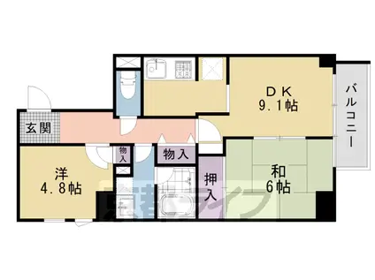 東海道本線 西大路駅 徒歩4分 10階建 築27年(2LDK/9階)の間取り写真