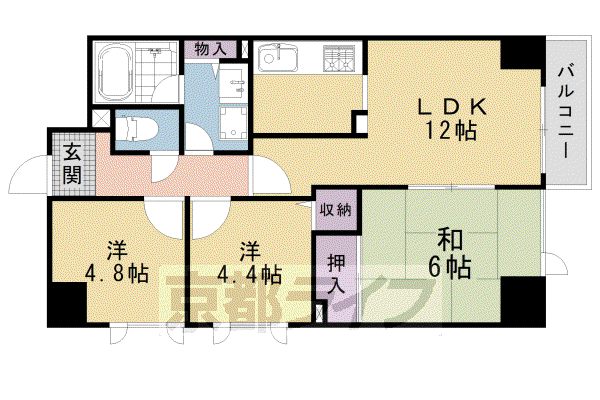 東海道本線 西大路駅 徒歩4分 10階建 築28年(3LDK/6階)の間取り写真