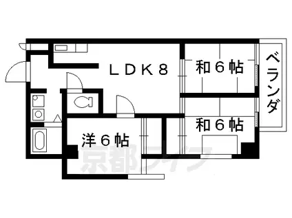 山陰本線 太秦駅(ＪＲ) 徒歩5分 6階建 築41年(3LDK/4階)の間取り写真