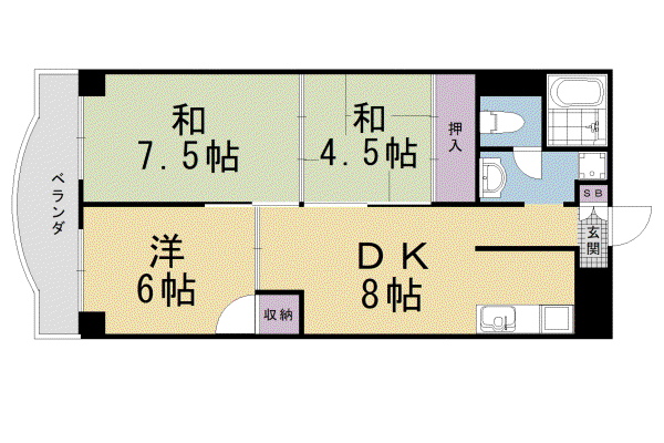 山崎ビル(3LDK/4階)の間取り写真